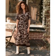 FOS Jurk 7844 Lalia blad rand Bruin ecru